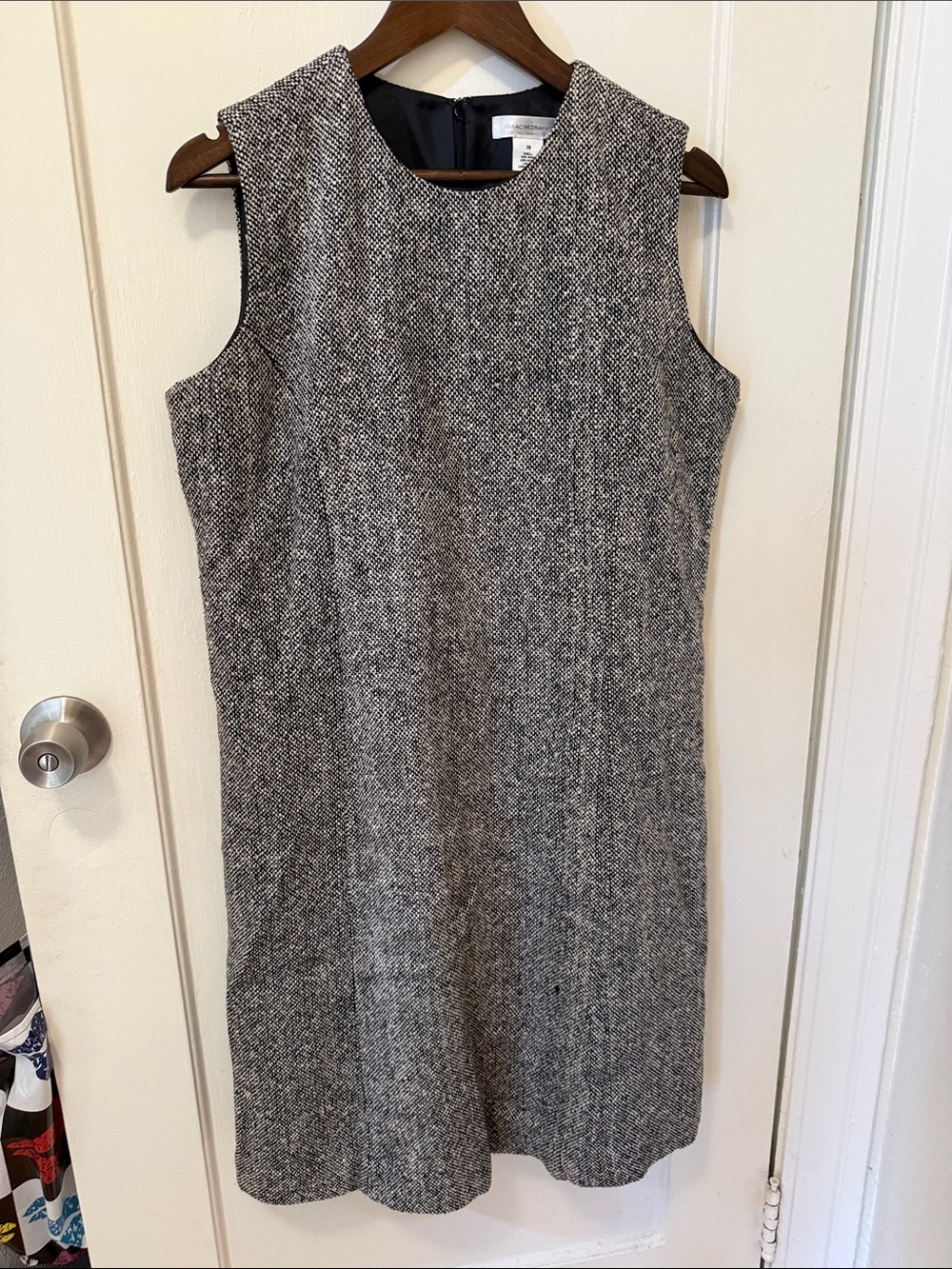 Isaac Mizrahi Black and White Wool Tweed Sleeveless Midi Dress